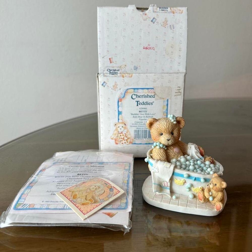 1993 Cherished Teddies Bubblin’ over with love ceramic figurine bathroom decor